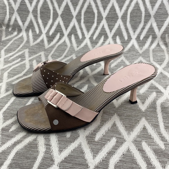 Vaneli Kitten Heel Mules Polka Dot Brown & Pink 8 - Picture 2 of 5